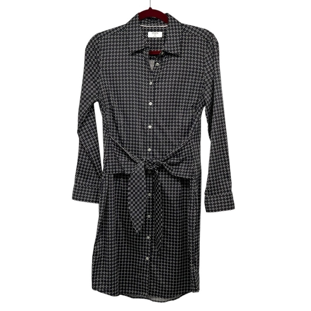 Untuckit Mikael Black Print Cotton Blend Long Sleeve Casual Shirt Dress Women 8 - Picture 3 of 11